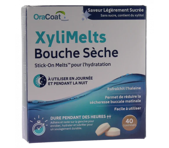 XyliMelts Pastille adhésive contre la bouche sèche saveur légèrement sucrée - boîte de 40 comprimés