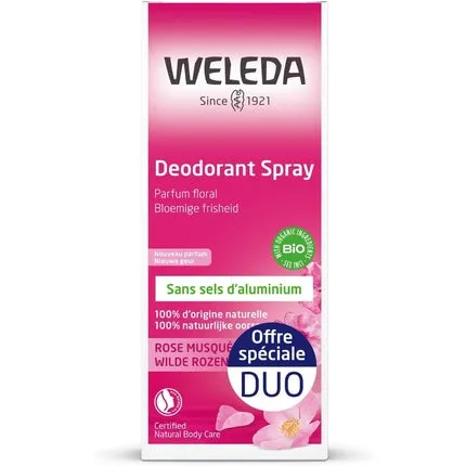 Déodorant Parfum Floral Rose Musqué Sans Sels d'Aluminium Bio - 2 x 100 ml