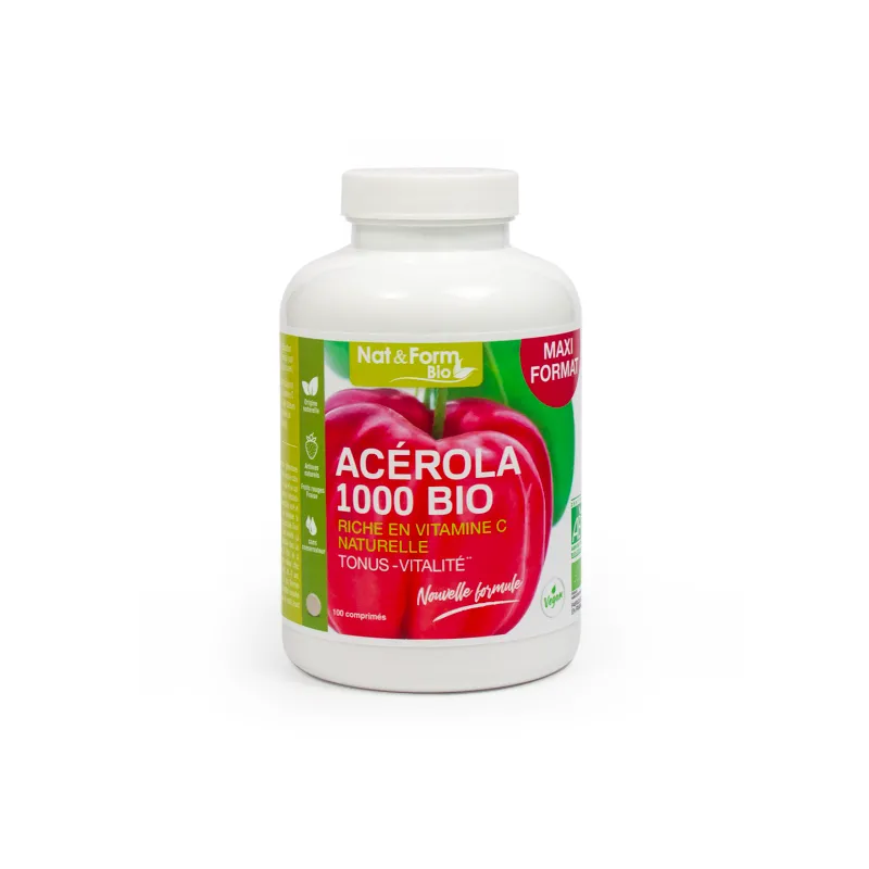 Achat Complément alimentaire Acérola 1000 Bio (100 cpr) de Nat&Form