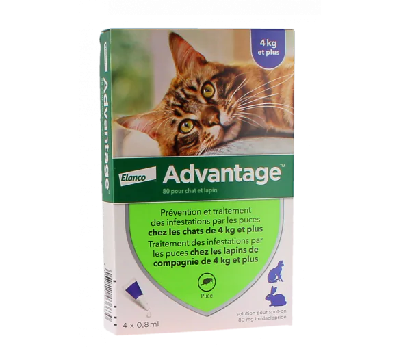 Advantage 80 pour chat et lapin plus de 4 kg Bayer - boite de 4 pipettes