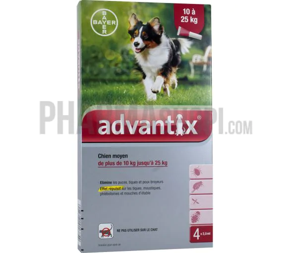 Advantix chien moyen de 10 à 25 kg Bayer - boite de 4 pipettes
