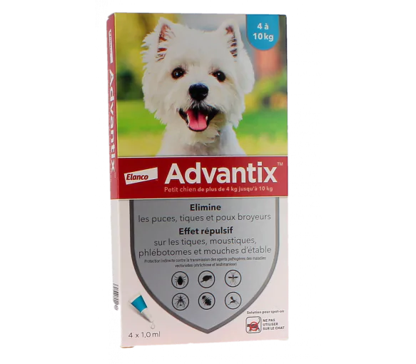 Advantix petit chien de 4 à 10 kg Bayer - boite de 4 pipettes