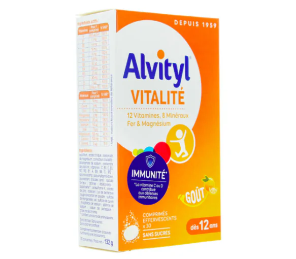 Alvityl Vitalité effervescent goût orange - boîte de 30 comprimés effervescents