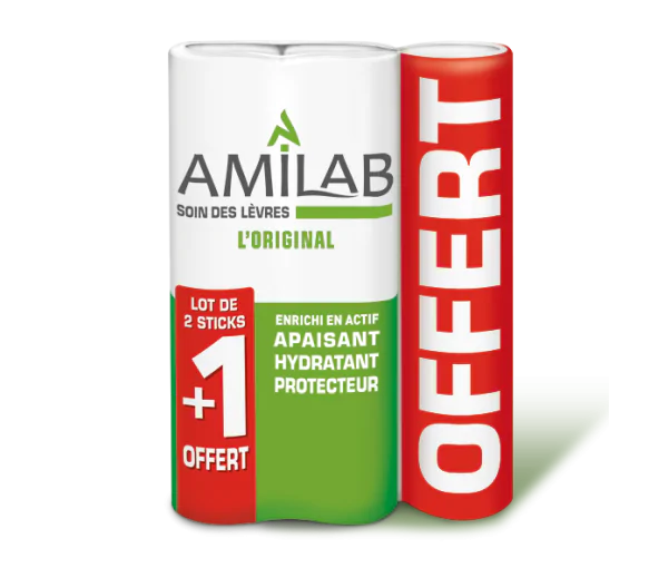 Stick à lèvres Amilab - lot de 2 sticks + 1 offert