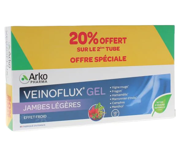 Veinoflux Gel Jambes légères effet froid Arkopharma - lot de 2 tubes de 150 ml