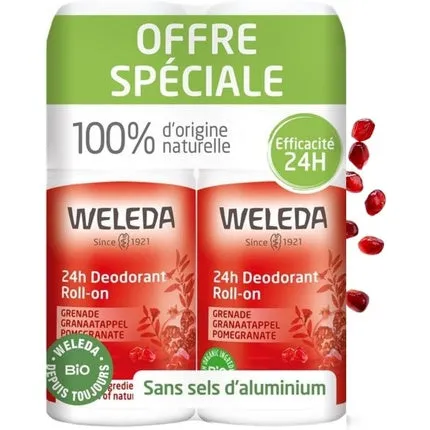 Weleda Pomegranate Deodorant Roll-On 24h 50ml - Pack of 2