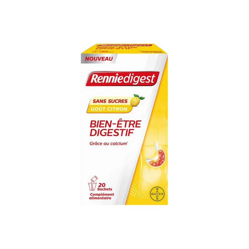 Labokapharma - Bayer Renniedigest bien-être digestif goût citron sans sucres 20 sachets