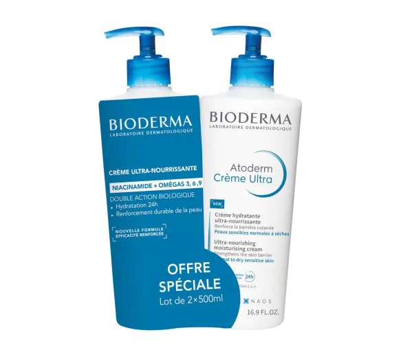 Atoderm Ultra Crème ultra-nourrissante Bioderma - lot de 2 flacons-pompe de 500 ml