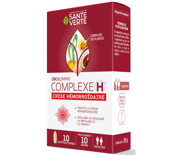 Circulymphe complexe H crise hémorroïdaire Santé verte - boite de 10 suppositoires