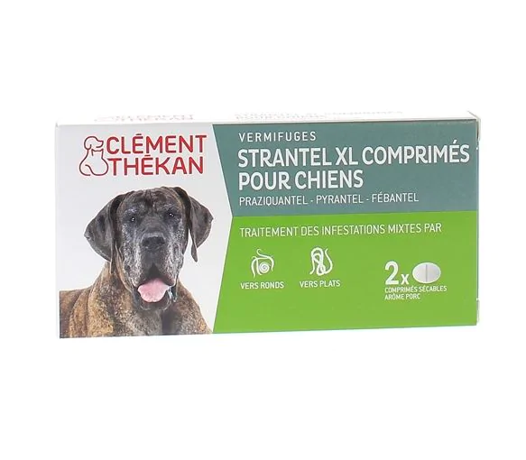 Strantel XL chiens vermifuges goût viande Clement Thekan - boîte de 2 comprimés sécables