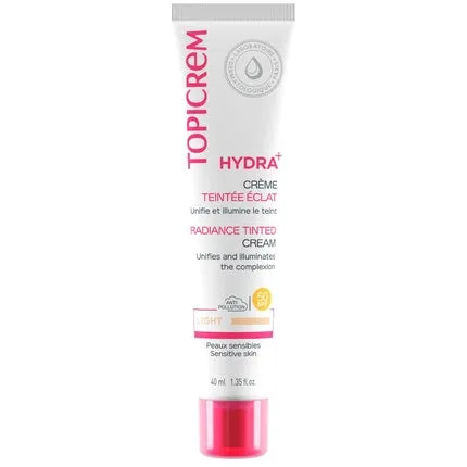 Topicrem HYDRA+ Tinted Cream Light Glow Moisturizer for Sensitive and Dehydrated Skin Adults and Teens 24 Hour Moisture Protection