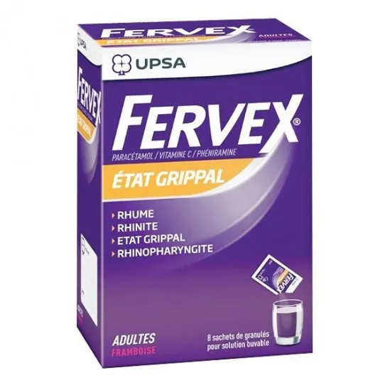 Fervex état grippal adultes framboise 8 sachets de granulés
