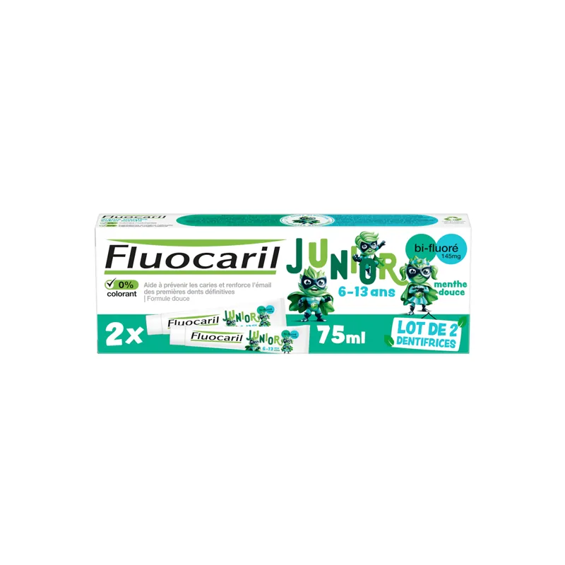 Labokapharma - Fluocaril Dentifrice Junior bi-fluoré 145mg menthe douce lot de 2x75ml