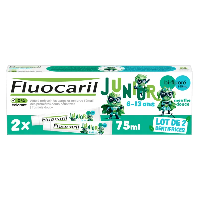 Labokapharma - Fluocaril Junior Dentifrice 6-13 ans menthe douce lot de 2x75ml