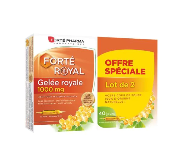 Gelée royale 1000 mg Forté pharma - 2 boîtes de 20 ampoules de 10 ml