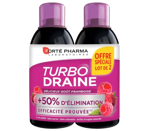 Turbodraine goût framboise Forté Pharma - lot de 2 flacons de 500 ml