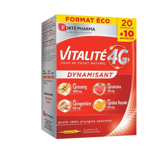 Vitalité 4G dynamisant Forté Pharma - boîte de 30 ampoules