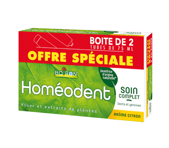 Dentifrice Homéodent soin complet dents et gencives goût citron Boiron - 2 tubes de 75 ml