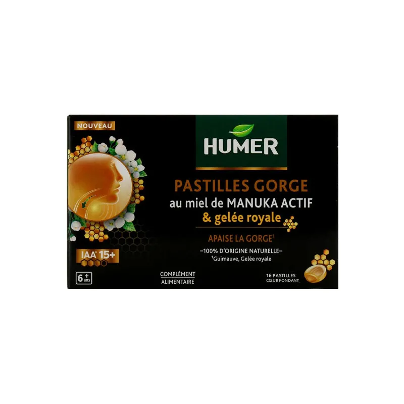 Labokapharma - Humer 16 pastilles pour la gorge au miel de manuka & gelée royale