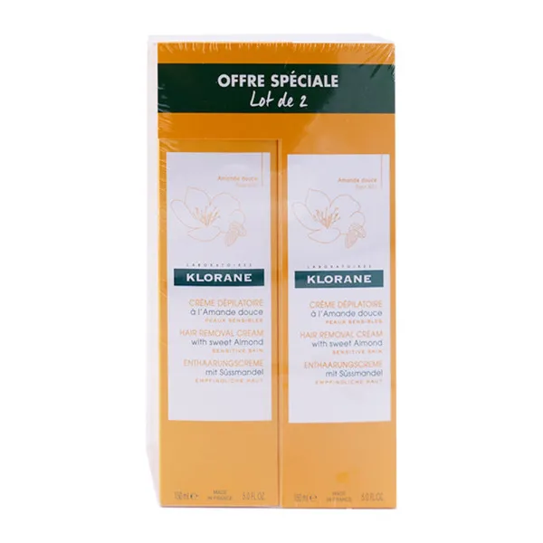 KLORANE CREME DEPILATOIRE AMANDE DOUCE LOT DE 2X150ML