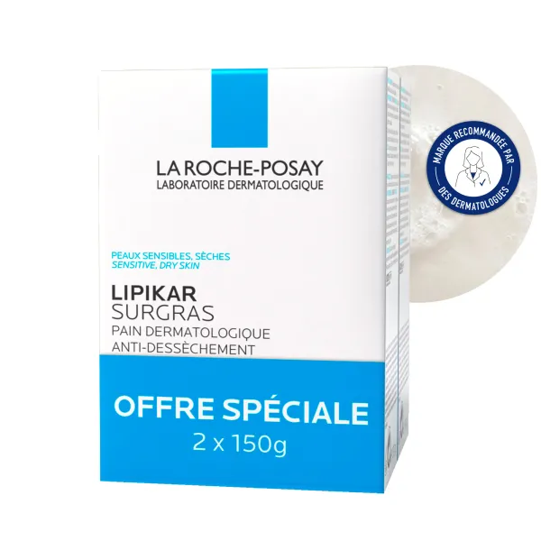 LA ROCHE-POSAY LIPIKAR SURGRAS PAIN LOT DE 2 * 150GR