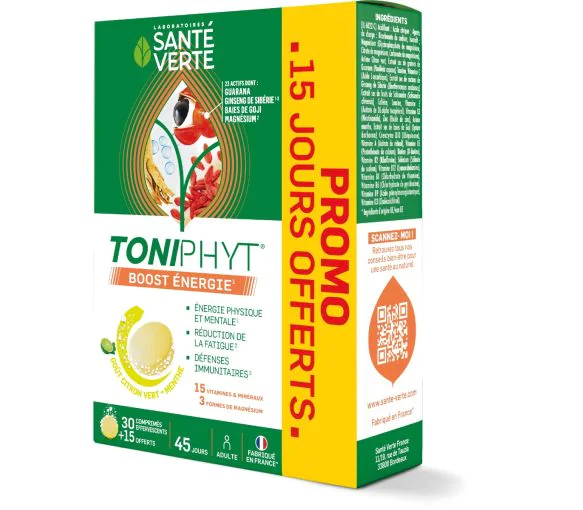 Toniphyt boost goût citron vert menthe Santé verte - 30 comprimés effervescents + 15 gratuits