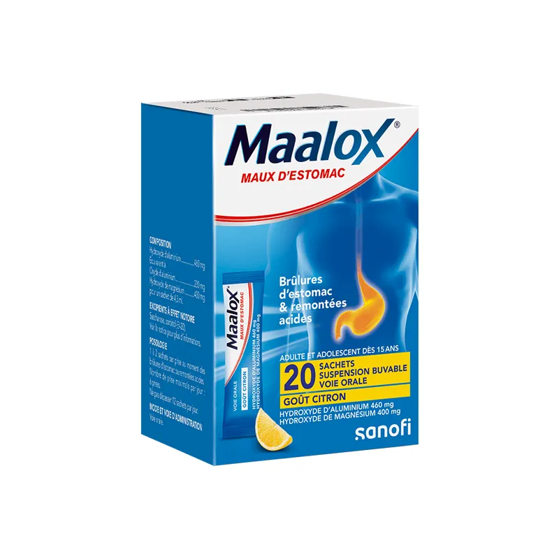 Maalox maux d'estomac suspension buvable goût citron 20 sachets