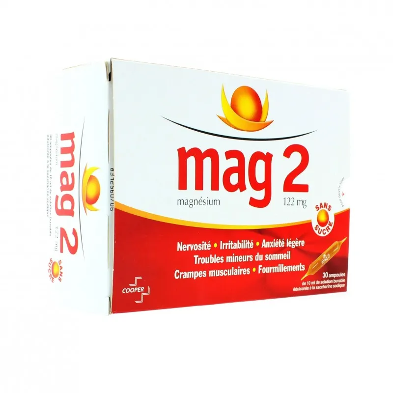 Mag 2 Sans Sucre 122 mg solution buvable 30 ampoules édulcorées de...