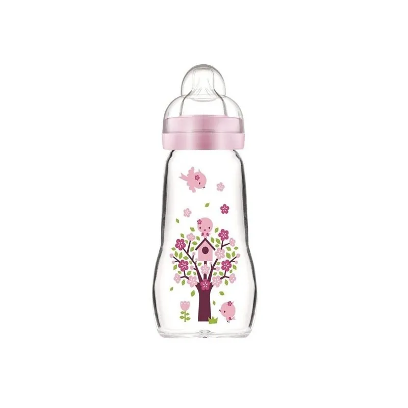 MAM biberon en verre 260ml +2 mois , couleur : rose