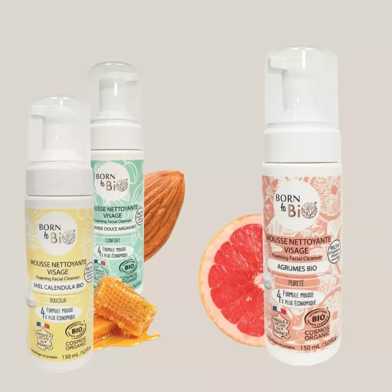 Mousse Nettoyante Visage 150ml – Born to Bio | Nettoyage Doux & Éclat Naturel