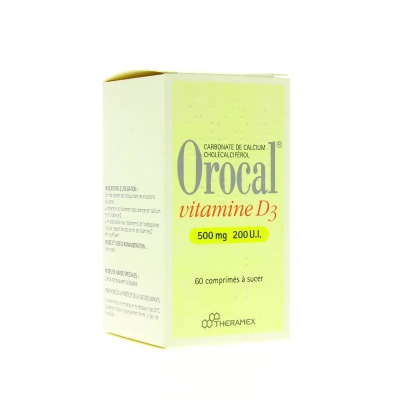 Orocal Vitamine D3 500mg/200UI 60 comprimés | Nom de la Pharmacie...