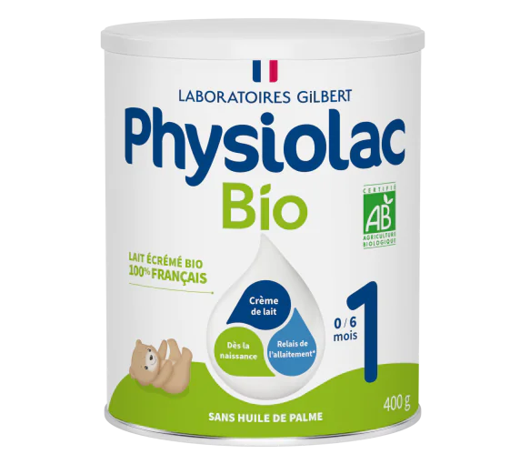 Lait en poudre bio 1re âge croissance 0 à 6 mois Physiolac - pot de 400 g