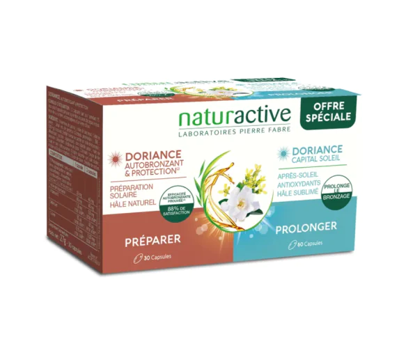 Doriance autobronzant et capital soleil Naturactive - une boite de 30 capsules et une boite de 60 capsules