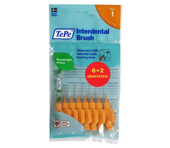 Brossettes interdentaires orange taille 1 (0.45 mm) TePe - 6 brossettes + 2 gratuites