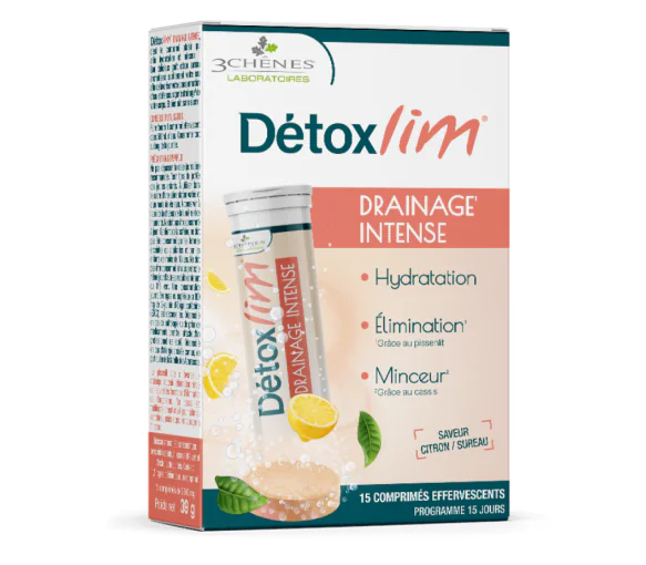 Détoxlim Drainage intense goût citron sureau 3 Chênes - boîte de 15 comprimés effervescents