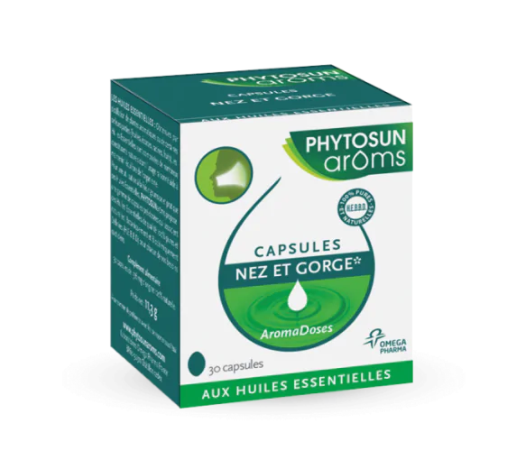 Capsules nez et gorge aromadoses aux huiles essentielles Phytosun arôms - 30 capsules