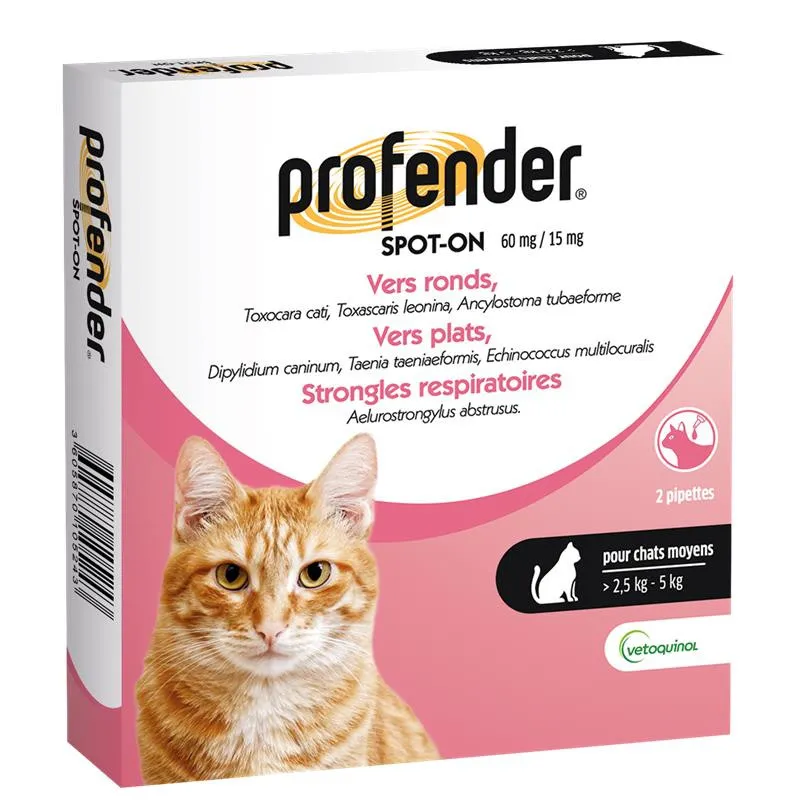 Profender Chats Moyens (2,5-5kg) 2 Pipettes