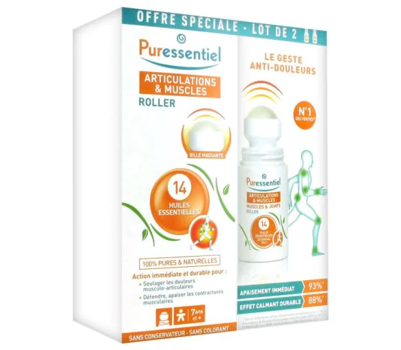 Articulations & Muscles Roller aux 14 huiles essentielles Puressentiel - lot de 2 roll-on de 75 ml