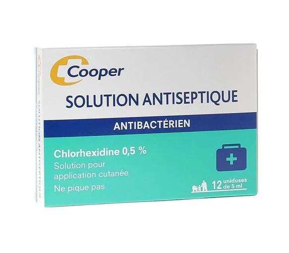 Solution antiseptique chlorhexidine 0,5% Cooper - 12 unidoses de 5 ml