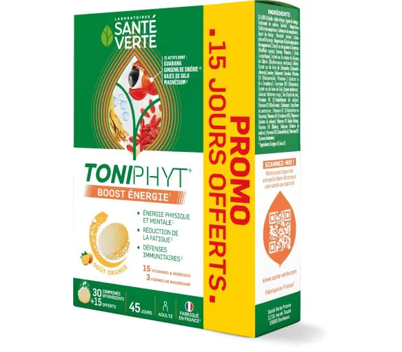 Toniphyt boost énergie Santé Verte - boite de 30 comprimés + 15 offerts