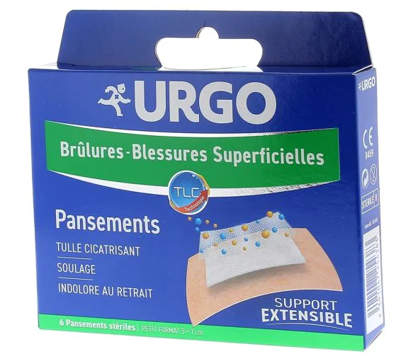 Pansements Urgo brûlures/blessures superficielles - boîte de 6 pansements stériles petit format