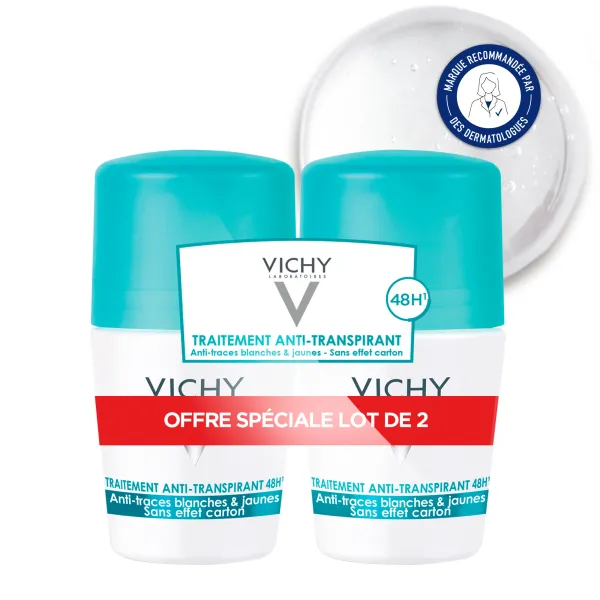 VICHY DEO ANTI TRANSPIRANT 48H ANTI TRACES BLANCHES & JAUNES 2X50ML