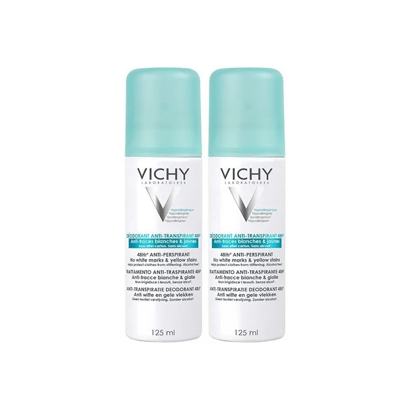Vichy déodorant aérosol anti-transpirant 48h anti-trace 2x125ml