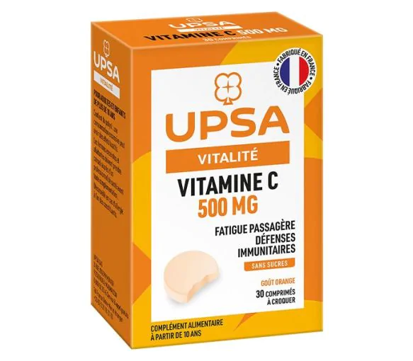 Vitamine C 500mg goût orange UPSA - fatigue passagère - 30 comprimés