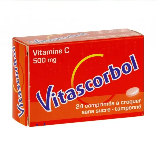 Vitascorbol sans sucre tamponne 500mg 24 comprimés à croquer édulcoré au sorbitol et à l'aspartam